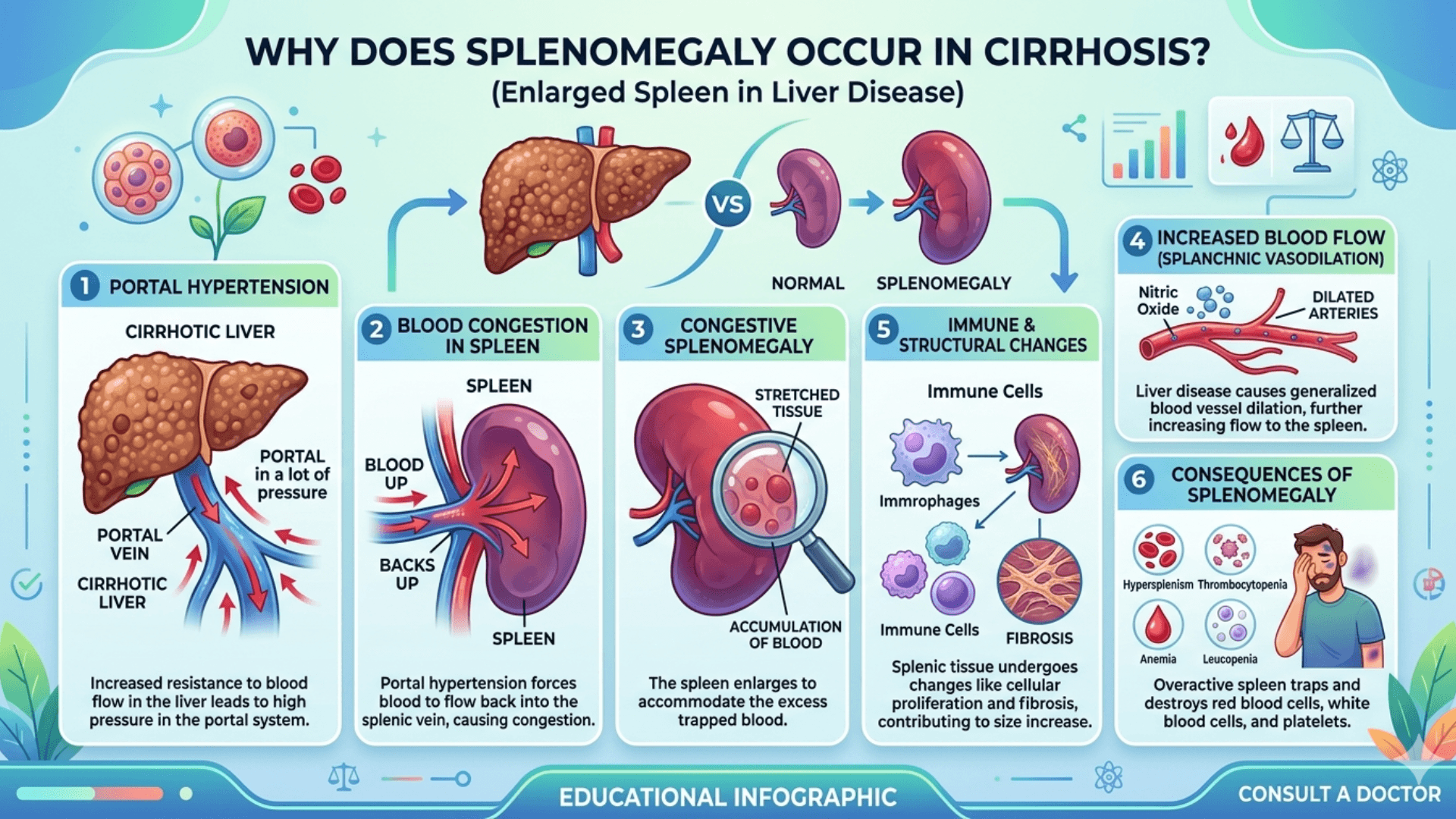 Enlarged spleen in liver disease