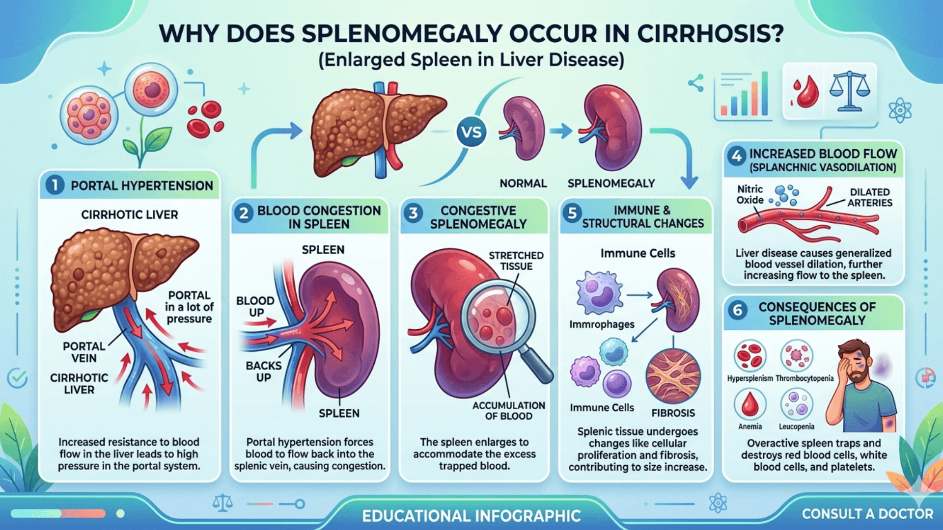 Enlarged spleen in liver disease